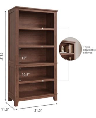 71" Farmhouse Bookcase w/Adjustable Shelves & 31.5" Width, 5 Tier Tall Bookshelf with Wooden Legs, Rustic Vintage Book Shelf