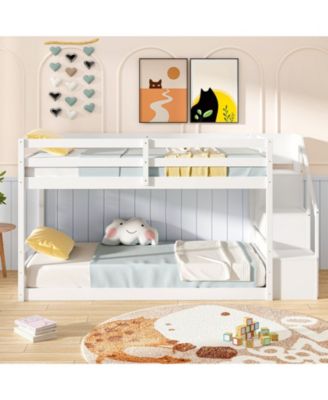 Twin Over Twin Bunk Bed with Storage Stairs, Solid Wood Frame - 42