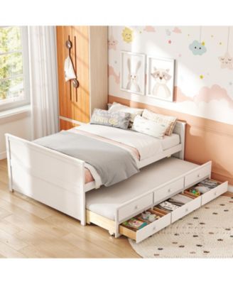 Kids Full Bed Frame with Twin Trundle and 3 Drawers