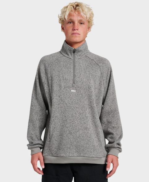 Мужской свитшот Quiksilver Keller с воротником-стойкой и молнией на полвысоты, цвет: Серый меланжевый