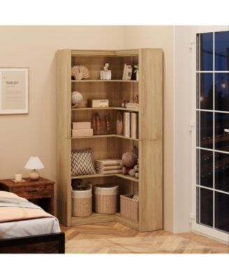 Corner Bookshelf, 71.8 in Corner Bookcase, L-Shaped Bookshelf Farmhouse Bookcase, 5 Tier Display Shelf Heavy Duty Bookcases