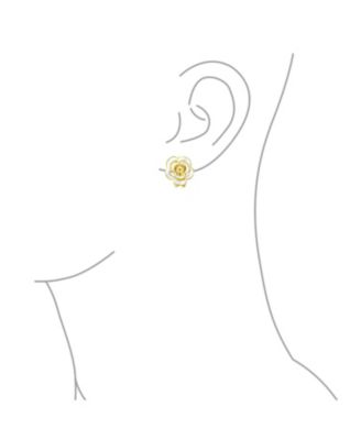 Fashion Enamel 3D White Rose Flower Stud Earrings Button Style For Non-Pierced Ears Gold Plated