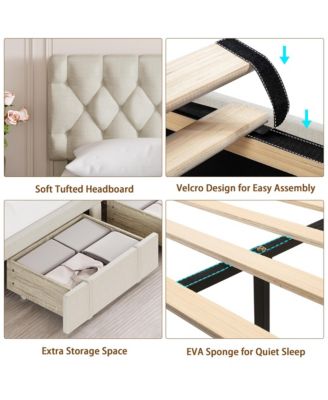 Full Bed Frame with 1 Storage Drawer, Upholstered Platform