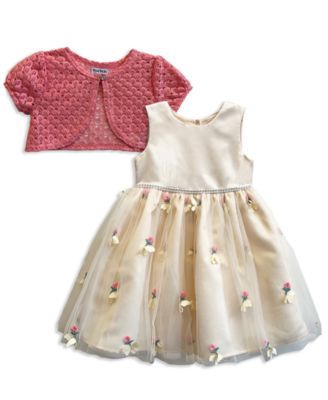 Baby Girls' Schiffli Embroidery Dress and Cardigan, 2-Piece Set