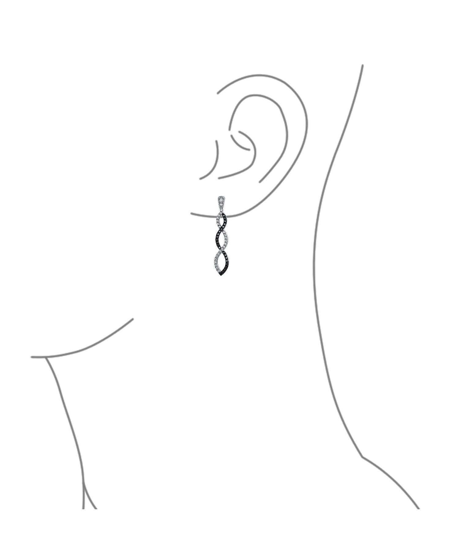 Elegant Cocktail Pave CZ Black and White Twist Long Infinity Drop Earrings