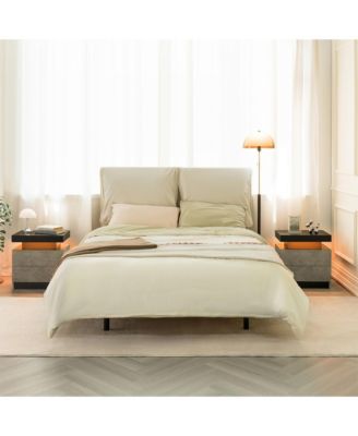 LED Nightstand with 2 Drawers, Bedside Table Cabinet with Adjustable Color Lighting, Modern End Side Table for Bedroom, Living Room