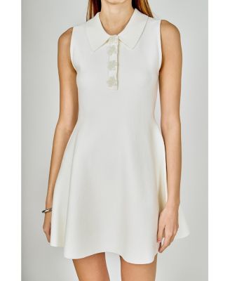 Women's Pearl Bow sleeveless flare knit dress