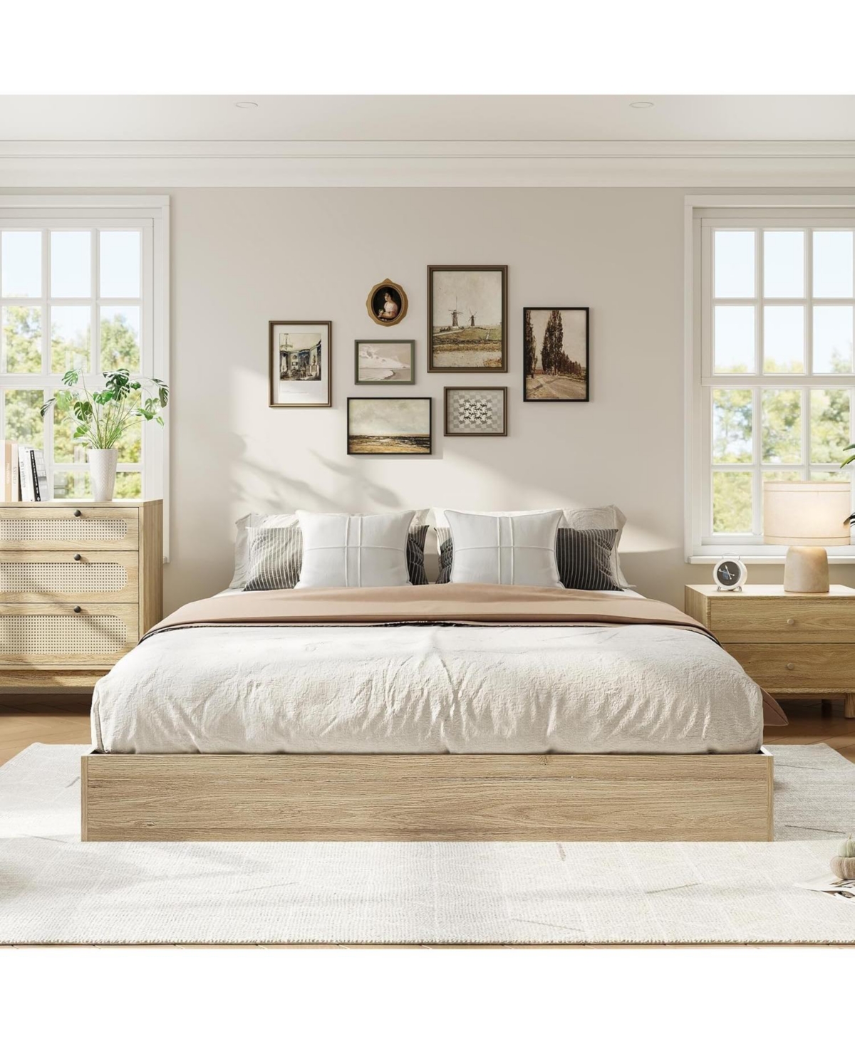 gaomon Solid Wood Platform Bed, Floor-Standing Bed Frame with Wooden Slats, Minimalist Space-Saving