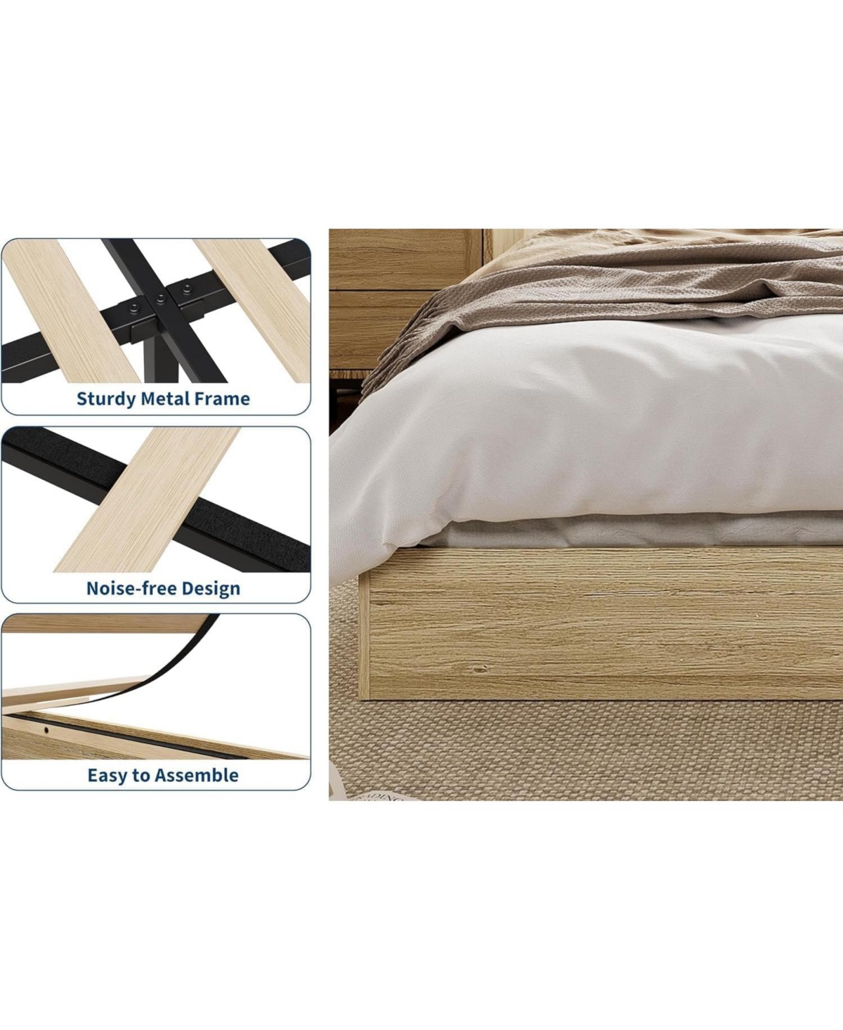 gaomon Solid Wood Platform Bed, Floor-Standing Bed Frame with Wooden Slats, Minimalist Space-Saving