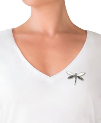 Marcasite (0.45 ct. t.w.) & Mother-Of-Pearl Dragon Pin in Sterling Silver