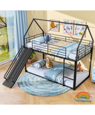 Kids House Style Metal Low Bunk Bed, Twin Over Twin - One Size Fits All