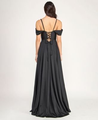 Juniors' Off-The-Shoulder Lace Up Back Gown