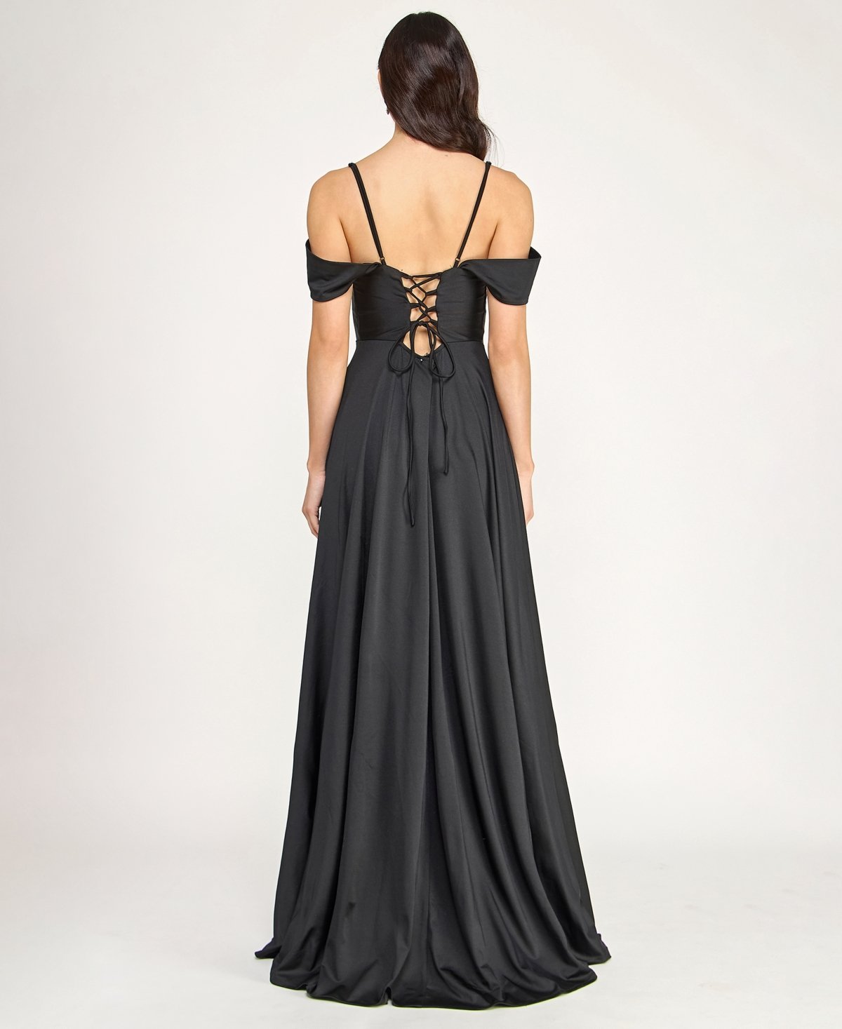 City Studios Juniors' Off-The-Shoulder Lace Up Back Gown