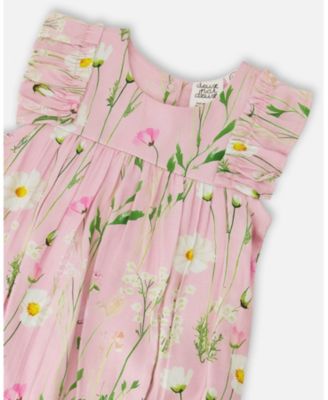 Baby Girls Viscose Romper Pink Printed Flowers