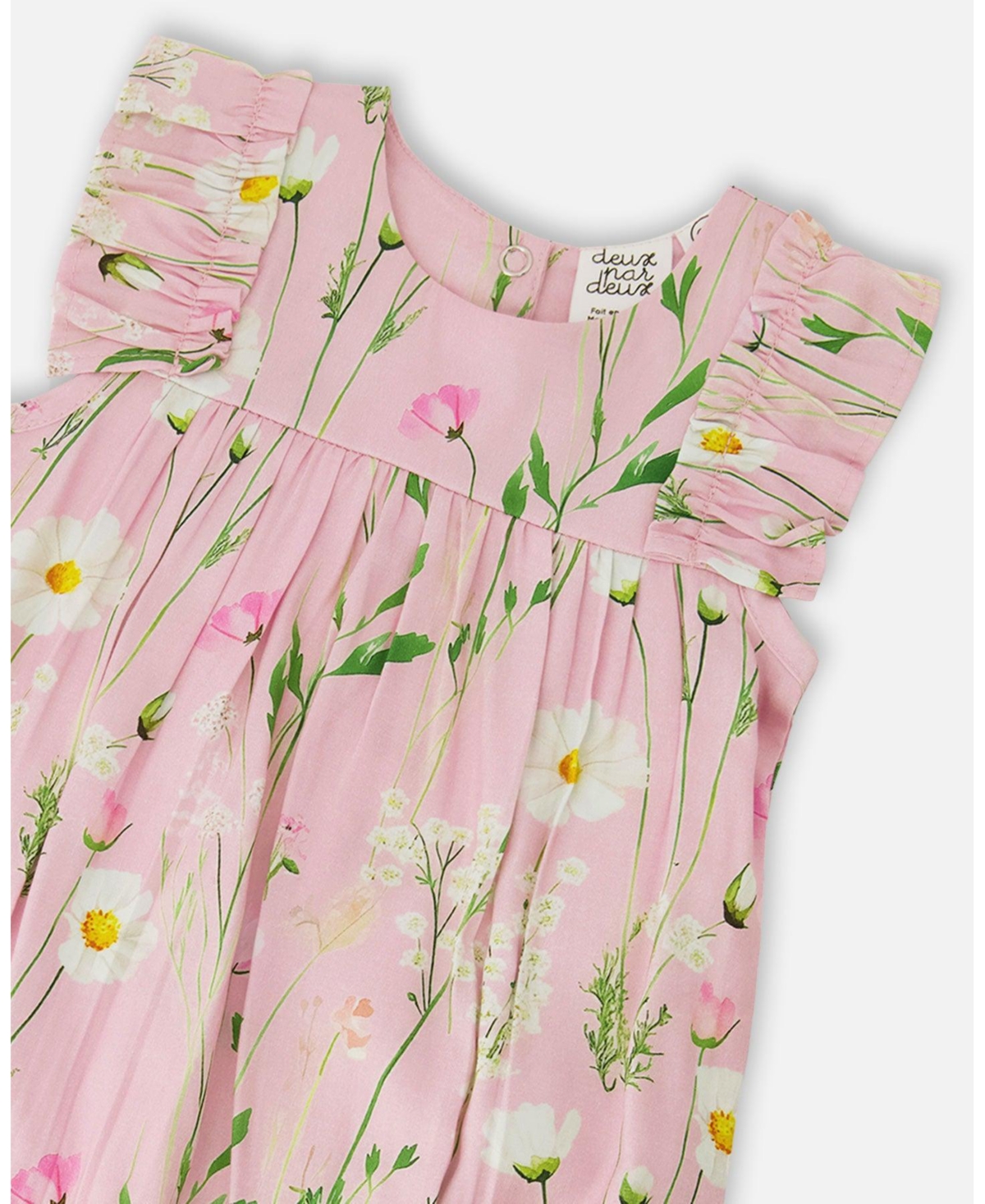 Draft - Deux par Baby Girls Viscose Romper Pink Printed Flowers