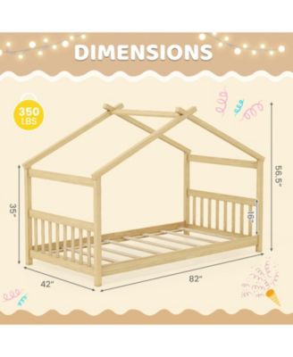 Twin House Bed with Solid Wood Frame and Roof Design - 42
