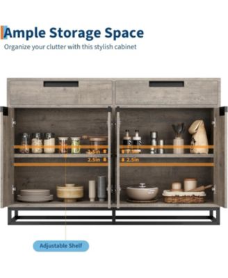 Storage Cabinet Buffet Cabinet with Adjustable Shelves, 55" Sideboard Buffet Cabinet with Sturdy Design 2 Drawers and 4 Doors & Wood Finish