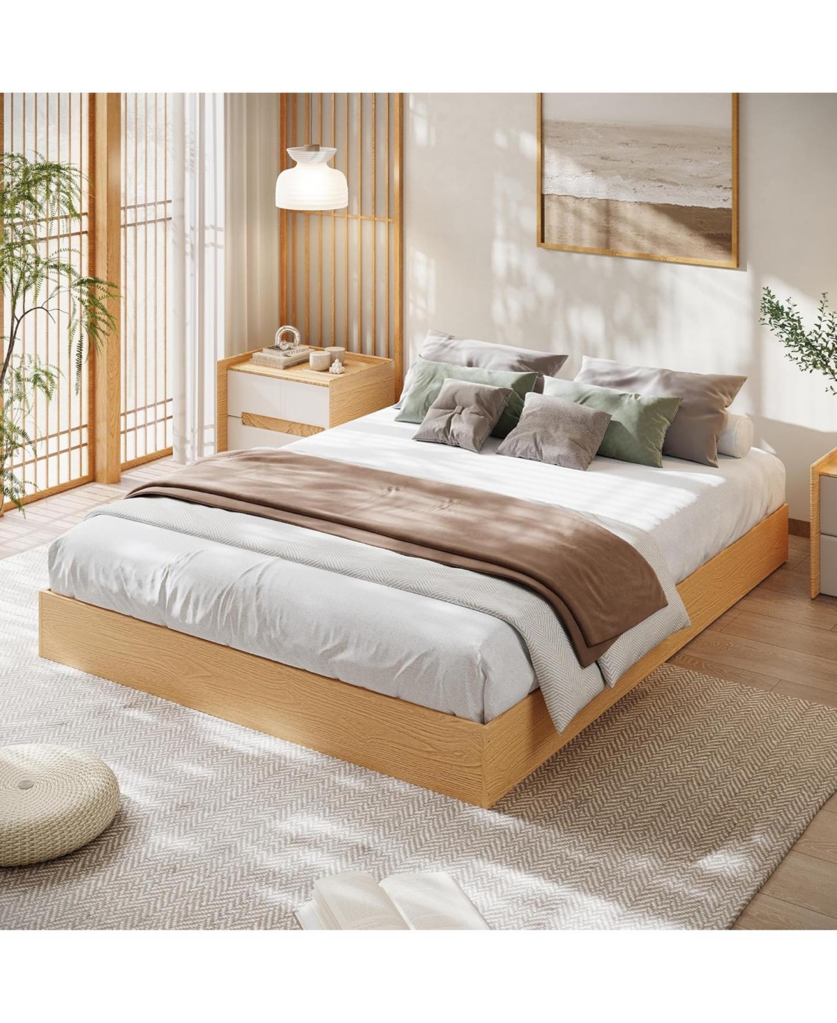 gaomon Wood Platform Bed Frame, Wooden Frame Without Headboard, Slat Support, Easy Assembly (Burlywood, California King)