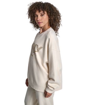 Women's Graffiti Rhinestone Logo Blouson-Sleeve Drop-Shoulder Sweatshirt