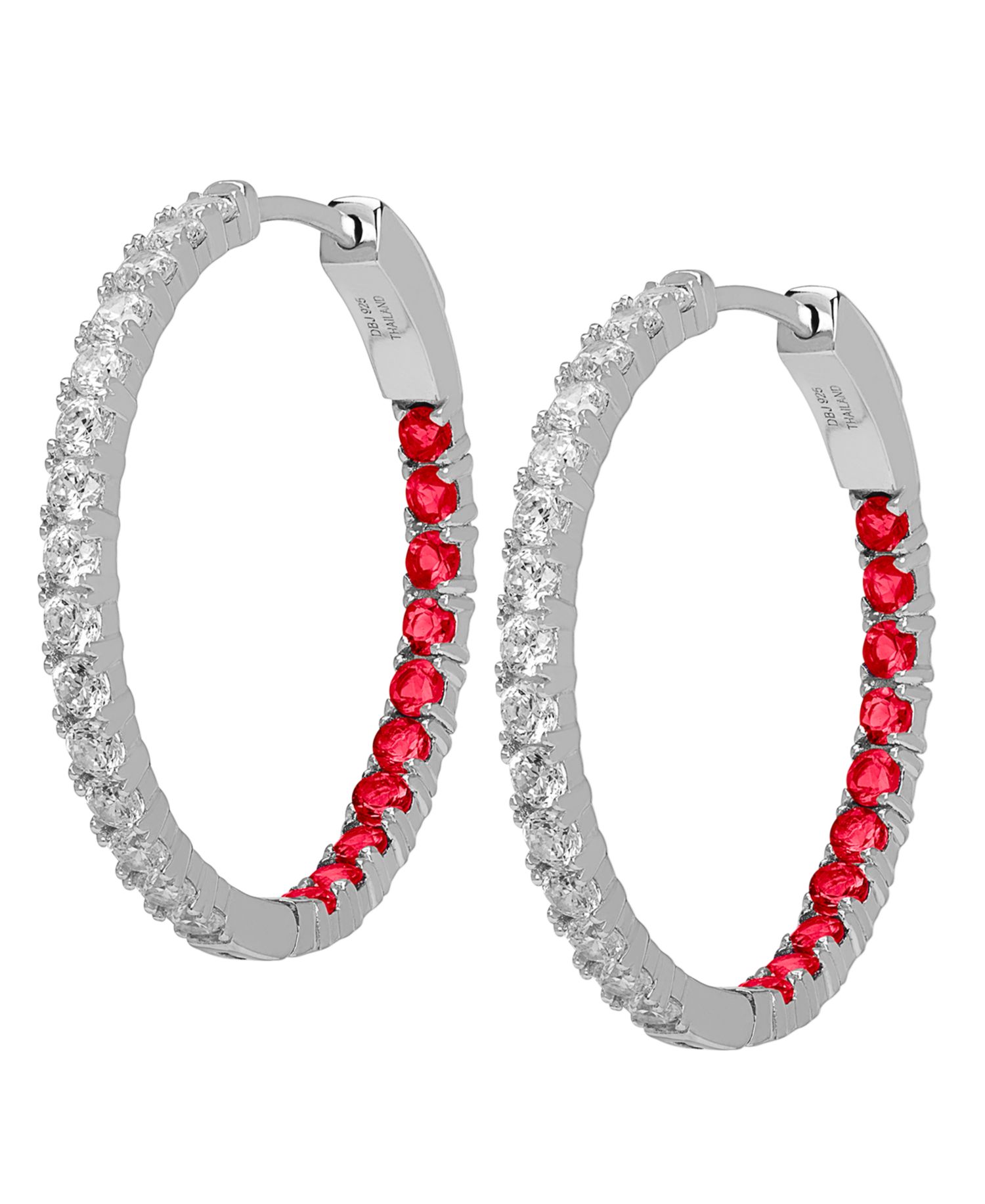 Lab Grown Ruby (1 ct. t.w.) & Lab Grown White Sapphire (1-1/2 ct. t.w.) Inside-Out Hoop Earrings in Sterling Silver