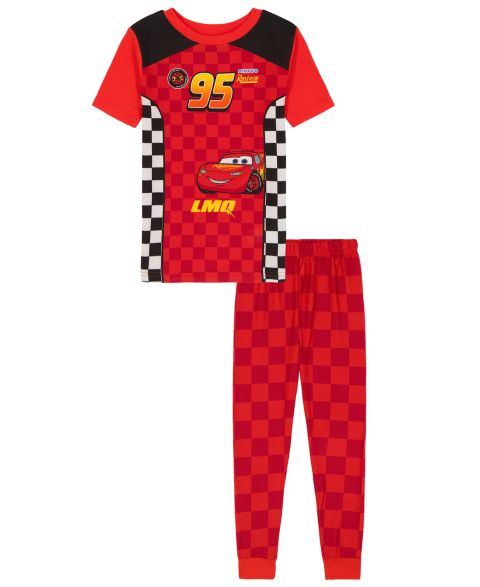 Детская пижама Cars 95 Race Suit для малышей: топ и длинные джоггеры в шашечку, 2T-4T, цвет: Красный