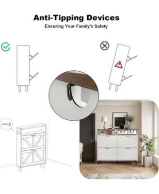 Freestanding Shoe Cabinet with 4 Flip Drawers, Farmhouse Narrow Shoe Storage