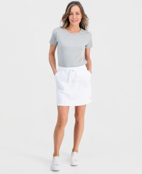 Petite Drawstring-Waist Knit Skort - Bright White