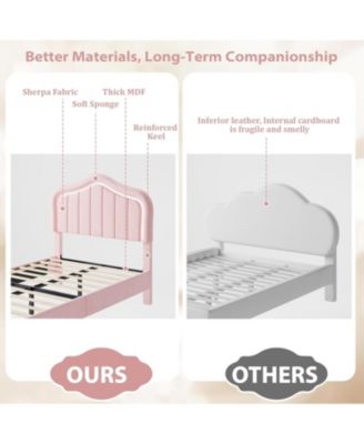 Twin LED Upholstered Bed Frame with Storage Drawer, Velvet Princess Platform for Kids