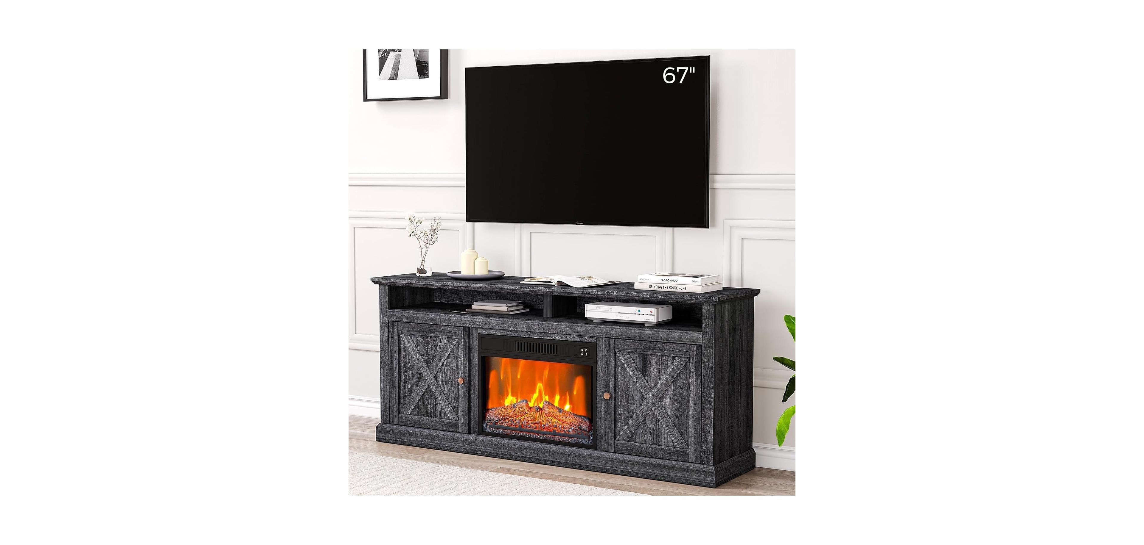 gaomon Fireplace Tv Stand for 67 Inch Tv, 23" Electric Fireplace Heater & Media Entertainment Center Console Table with Remote Control