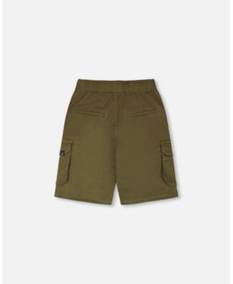 Baby Boy Stretch Twill Bermuda with Cargo Pockets Dark Khaki Green - Baby