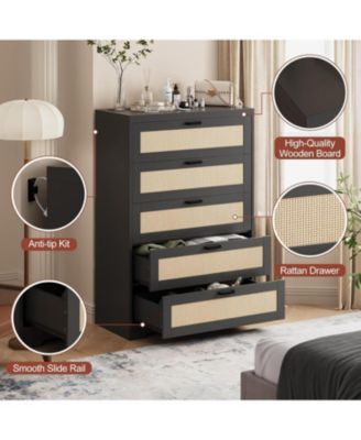 Modern Rattan Dresser for Bedroom, Drawer Storage Chest