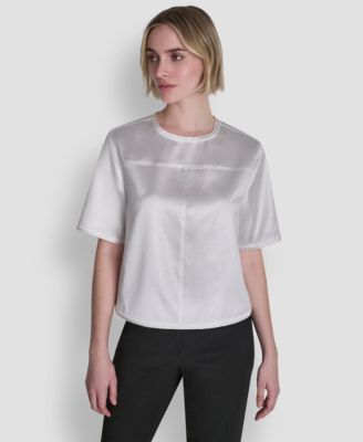 Women's Crackle Woven Crewneck Blouse