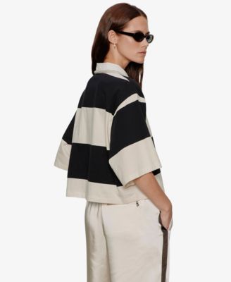 Women's Semi Crop Embellished Collared Polo Top