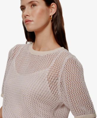 Women's Open Knit Crew Neck Sweater T-Shirt