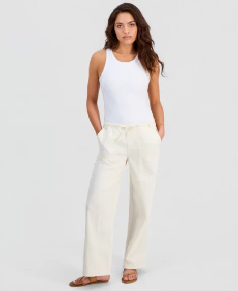 Petite Seamed Slouchy Tie-Waist Jeans - Macadamia