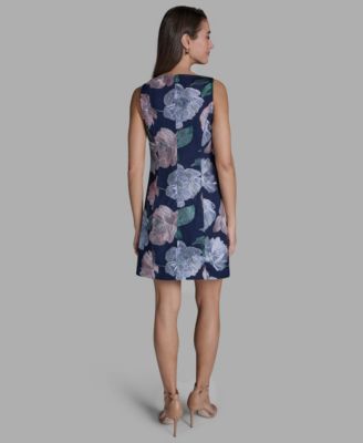 Women's Embroidered Boat Neck Mini Dress