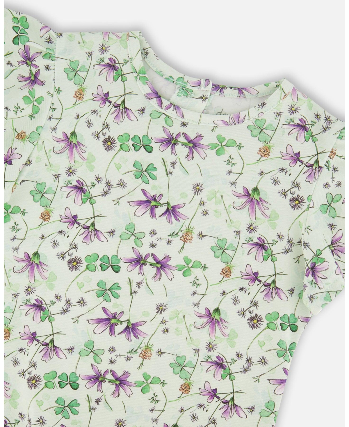 Deux par Girl Jersey T-Shirt Green Printed Flowers