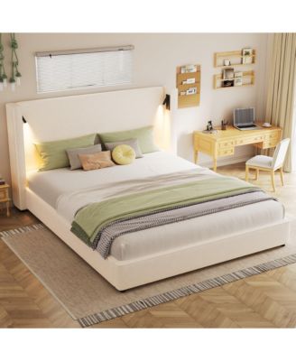 King Size Upholstered Bed Frame with High Wingback Headboard and USB Port