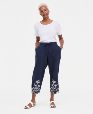 Petite Trim Eyelet Wide-Leg Knit Pants