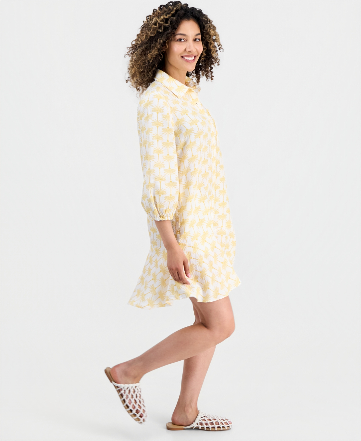 Charter Club Petite Linen King Street Palm Flounce Dress, Macy's Exclusive