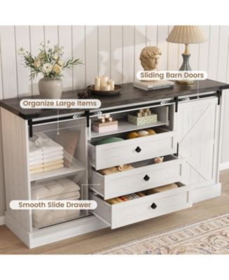 Farmhouse TV Stands for 65 Inch TV, Entertainment Center with Sliding Barn Doors, Television Stands with Large 4 Drawers & Bar Handles, Wood TV