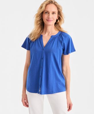 Women's Flutter-Sleeve Button-Front Top