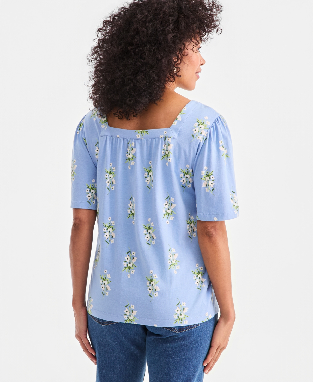 Style & Co Women's Printed Square-Neck Flutter-Sleeve Top