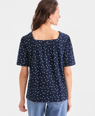 Women's Printed Square-Neck Flutter-Sleeve Top