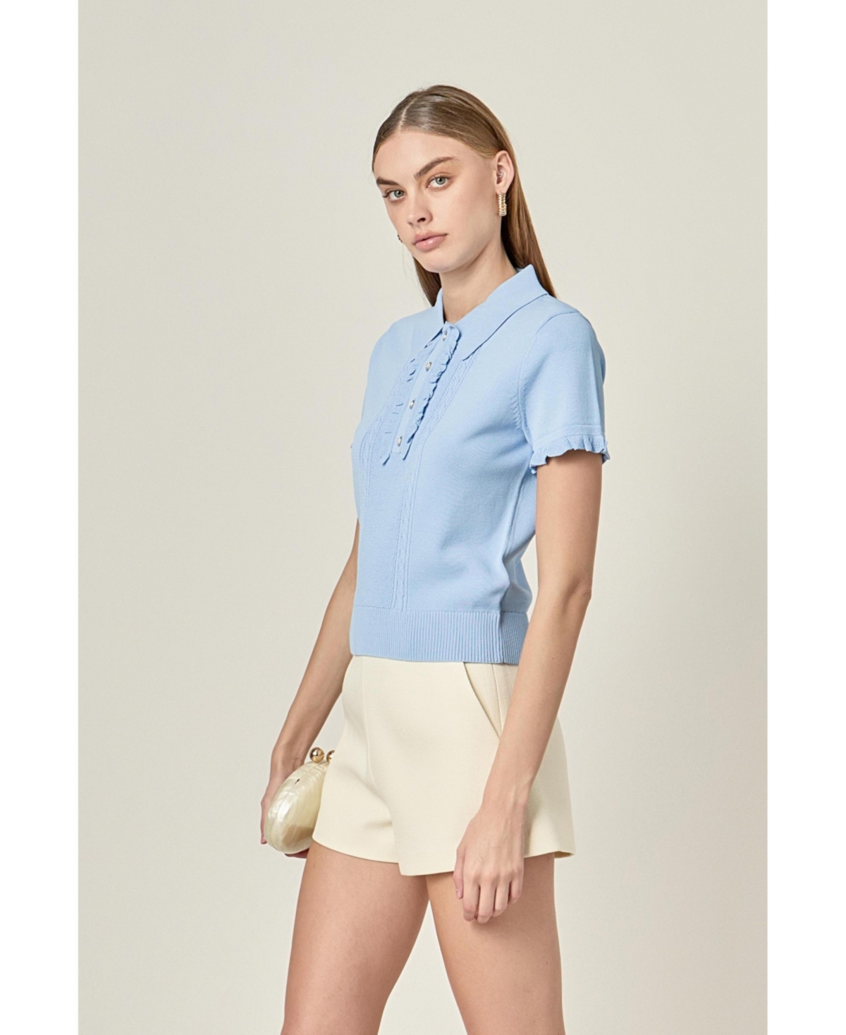 English Factory Women's Ruffle Placket Knitted Top