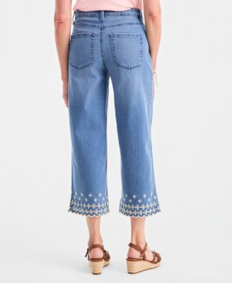 Petite High-Rise Embroidered Scallop Cropped Jeans