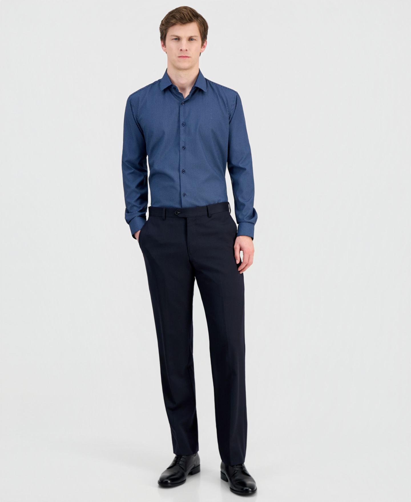 Мужская рубашка Dylan Park Slim-Fit Performance Four-Way Stretch Dress Shirt, цвет: Тёмно-синий — фото 3
