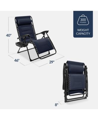 Oversized Padded Zero Gravity Chair, Folding Outdoor Patio Recliner w/ Side Tray