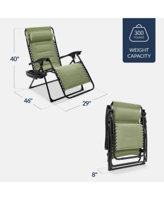 Oversized Padded Zero Gravity Chair, Folding Outdoor Patio Recliner w/ Side Tray