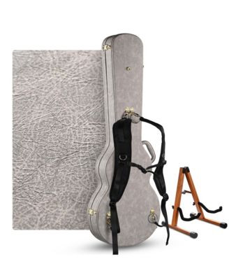 Les Paul Electric Guitar Hard Case with Backpack Strap & Folding Stand Fits for LP Style, Groove Series Sonic Silver